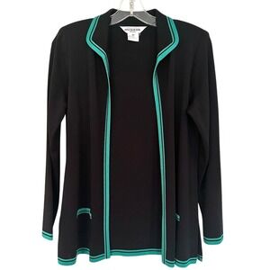 Misook Knit Open Front Cardigan Sweater Women's XS Black‎ Green Career Luxury